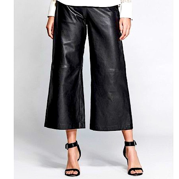 Black Wide-Leg Leather Pants - NWOT size 6